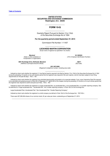 Thumbnail Lockheed Martin 10-Q Quarterly Report FY2015 