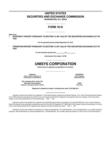 Thumbnail Unisys 10-Q Quarterly Report FY2015 