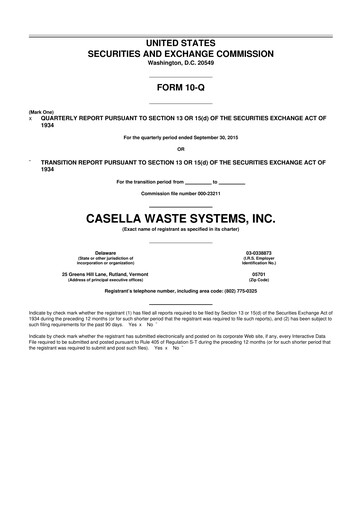 Thumbnail Casella Waste Systems
 10-Q Quarterly Report FY2015 