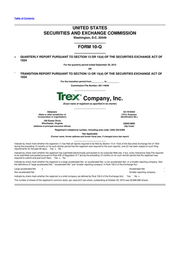Vorschaubild Trex 10-Q Quartalsbericht 2015 