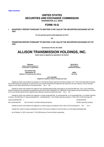 Vorschaubild Allison Transmission
 10-Q Quartalsbericht 2015 