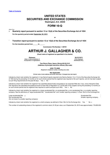 Thumbnail Arthur J. Gallagher & Co.
 10-Q Quarterly Report FY2015 