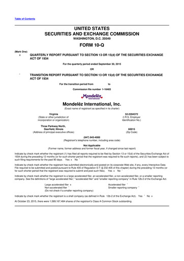 Thumbnail Mondelez International 10-Q Quarterly Report FY2015 