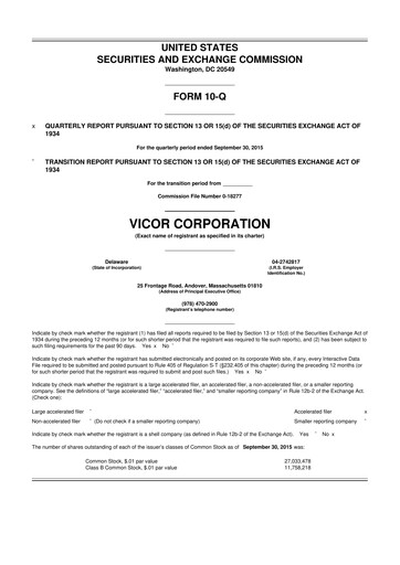 Miniature Vicor
 10-Q Rapport trimestriel 2015 