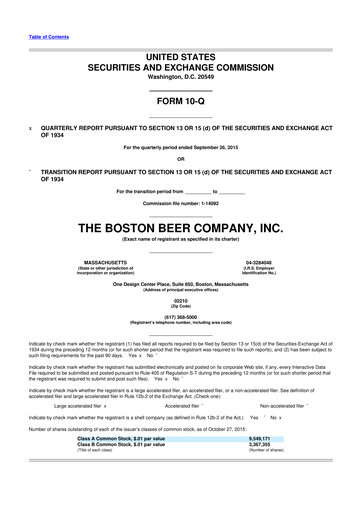 Thumbnail Boston Beer Company 10-Q Quarterly Report FY2015 