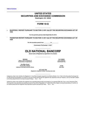 Thumbnail Old National Bank
 10-Q Quarterly Report FY2015 