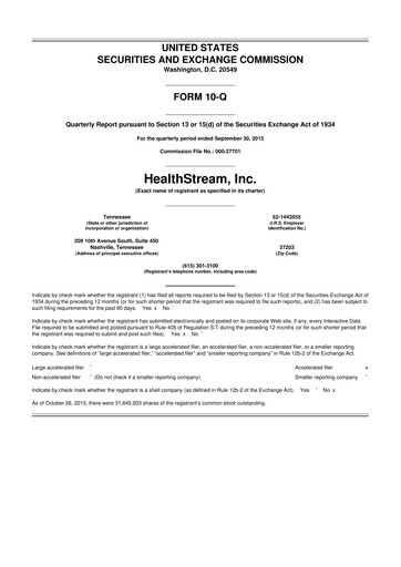 Thumbnail HealthStream 10-Q Quarterly Report FY2015 