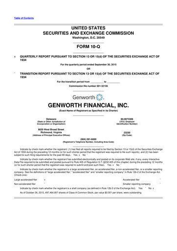 Miniature Genworth Financial
 10-Q Rapport trimestriel 2015 