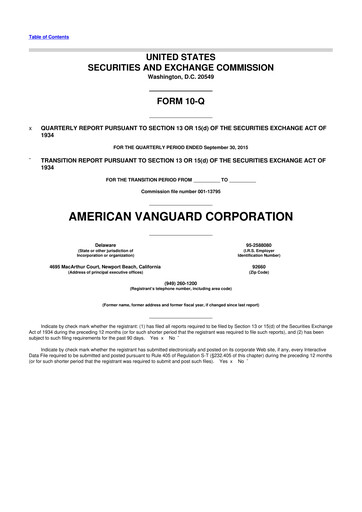 Miniature American Vanguard 10-Q Rapport trimestriel 2015 