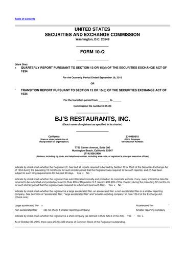 Thumbnail BJ's Restaurants
 10-Q Quarterly Report FY2015 
