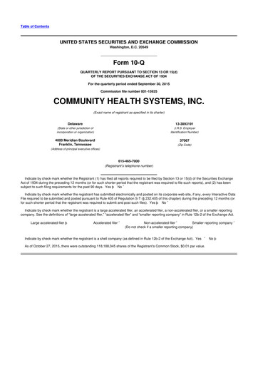 Thumbnail Community Health Systems
 10-Q Quarterly Report FY2015 