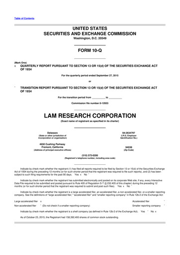 Vorschaubild Lam Research 10-Q Quartalsbericht 2016 