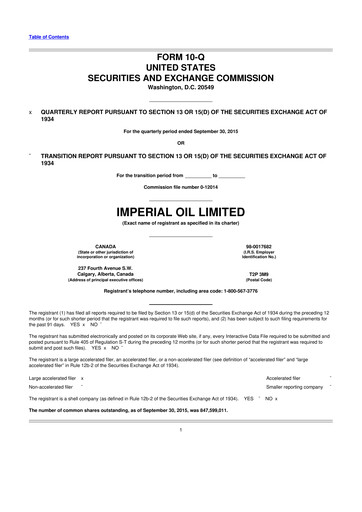 Thumbnail Imperial Oil
 10-Q Quarterly Report FY2015 
