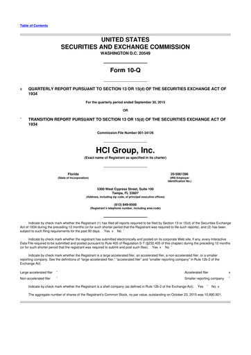 Thumbnail HCI Group
 10-Q Quarterly Report FY2015 