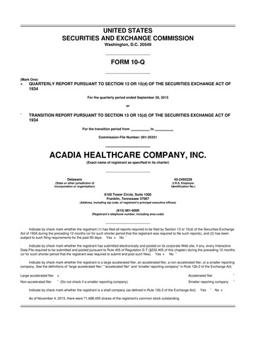 Thumbnail Acadia Healthcare
 10-Q Quarterly Report FY2015 