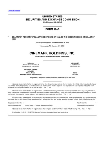 Thumbnail Cinemark Theatres
 10-Q Quarterly Report FY2015 
