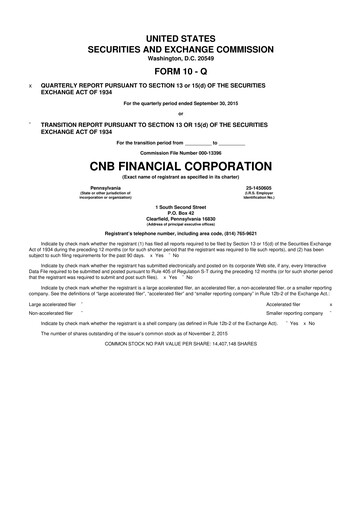 Thumbnail CNB Financial Corp 10-Q Quarterly Report FY2015 