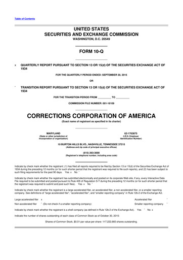 Thumbnail CoreCivic 10-Q Quarterly Report FY2015 