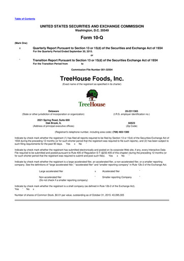 Vorschaubild TreeHouse Foods
 10-Q Quartalsbericht 2015 