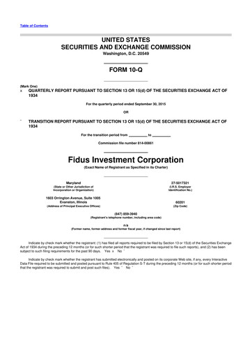 Miniature Fidus Investment Corporation 10-Q Rapport trimestriel  