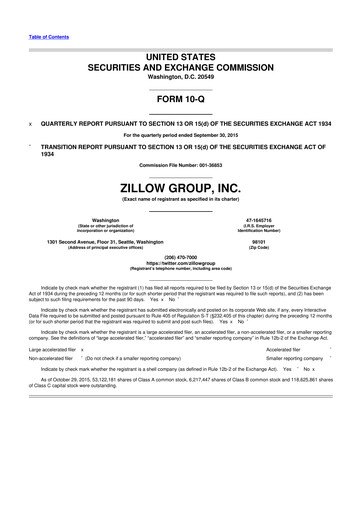 Miniature Zillow 10-Q Rapport trimestriel 2015 
