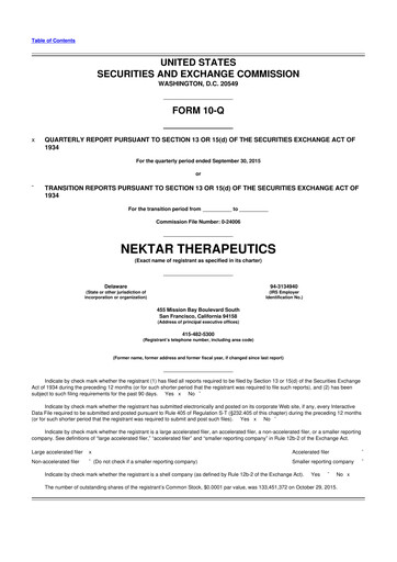 Thumbnail Nektar Therapeutics
 10-Q Quarterly Report FY2015 
