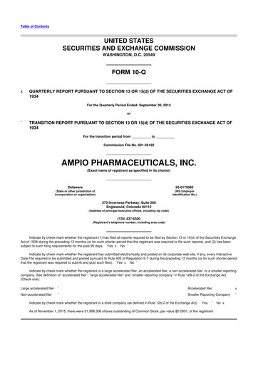 Thumbnail Ampio Pharmaceuticals 10-Q Quarterly Report FY2015 