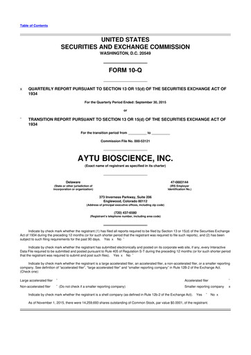 Thumbnail Aytu BioScience
 10-Q Quarterly Report FY2015 