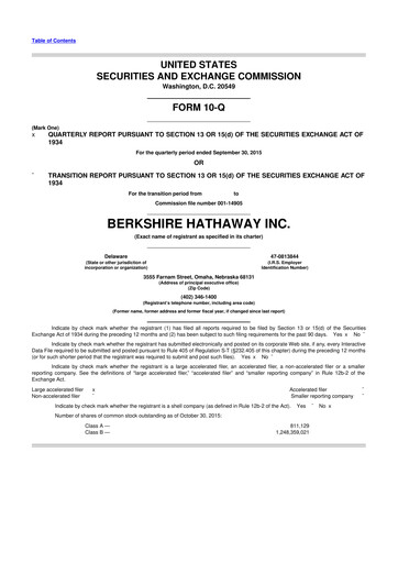 Vorschaubild Berkshire Hathaway  10-Q Quartalsbericht 2015 