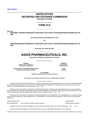 Miniature Agios Pharmaceuticals
 10-Q Rapport trimestriel 2015 