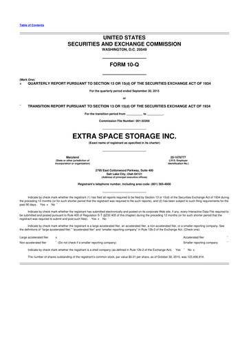 Miniature Extra Space Storage
 10-Q Rapport trimestriel 2015 