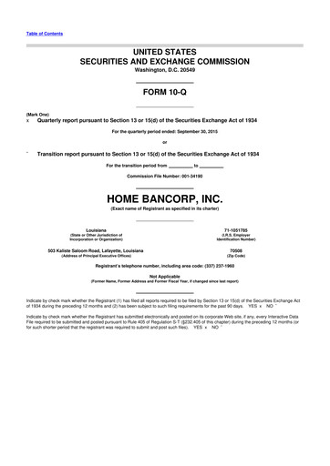 Thumbnail Home Bancorp
 10-Q Quarterly Report FY2015 