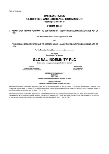 Thumbnail Global Indemnity 10-Q Quarterly Report FY2015 