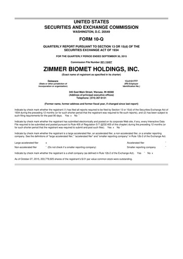 Thumbnail Zimmer Biomet 10-Q Quarterly Report FY 