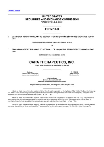 Thumbnail Cara Therapeutics
 10-Q Quarterly Report FY2015 