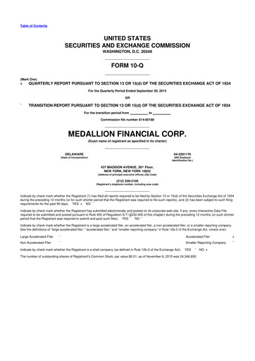 Thumbnail Medallion Financial Corp. 10-Q Quarterly Report FY 