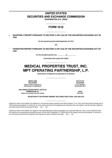 Thumbnail Medical Properties Trust
 10-Q Quarterly Report FY 