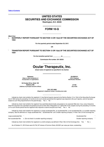 Thumbnail Ocular Therapeutix 10-Q Quarterly Report FY2015 