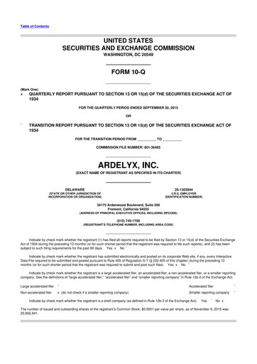 Thumbnail Ardelyx 10-Q Quarterly Report FY2015 