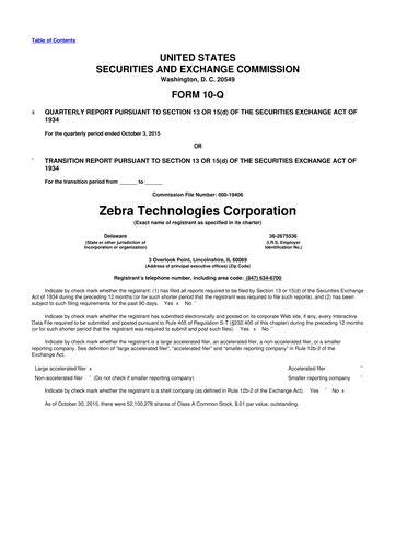 Miniature Zebra Technologies 10-Q Rapport trimestriel 2015 