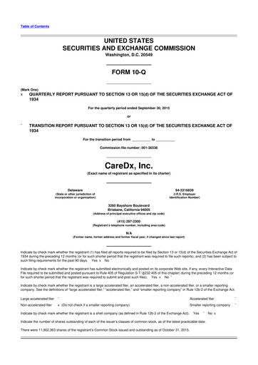 Thumbnail CareDx 10-Q Quarterly Report FY2015 