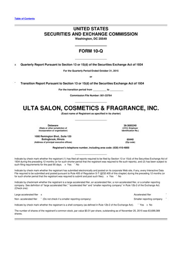 Thumbnail ULTA Beauty
 10-Q Quarterly Report FY2015 