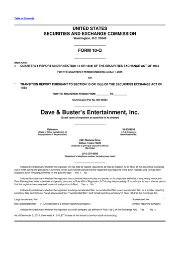 Thumbnail Dave & Buster's
 10-Q Quarterly Report FY2015 