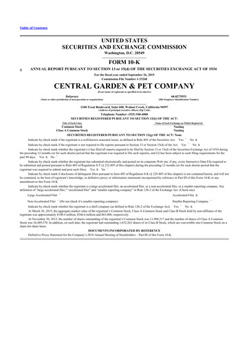 Miniature Central Garden & Pet 10-K Rapport annuel 2015