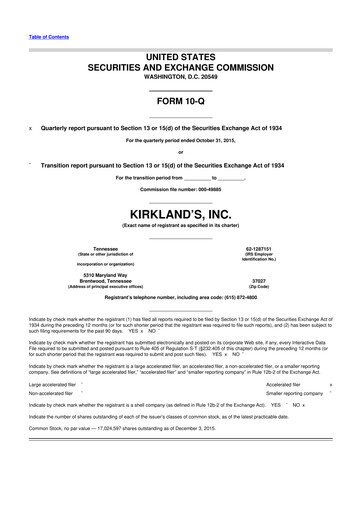 Thumbnail Kirkland's 10-Q Quarterly Report FY2015 