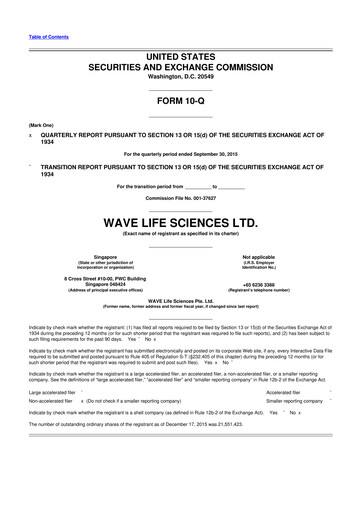 Thumbnail Wave Life Sciences 10-Q Quarterly Report FY2015 