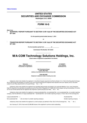 Miniature MACOM Technology Solutions 10-Q Rapport trimestriel 2016 