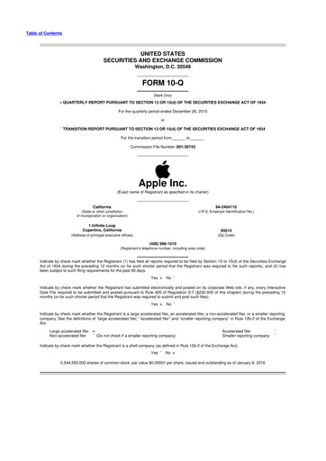Miniature Apple 10-Q Rapport trimestriel 2016 