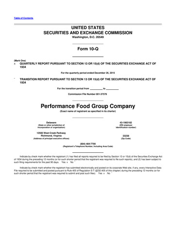 Miniature Performance Food Group 10-Q Rapport trimestriel 2016 