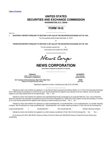 Thumbnail News Corp 10-Q Quarterly Report FY2016 